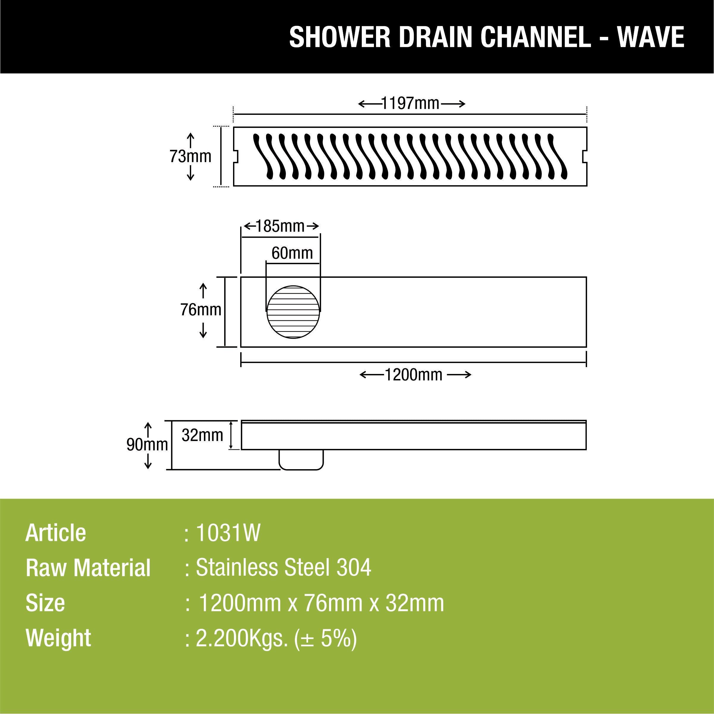 Wave Shower Drain Channel (48 x 3 Inches) - LIPKA - Lipka Home