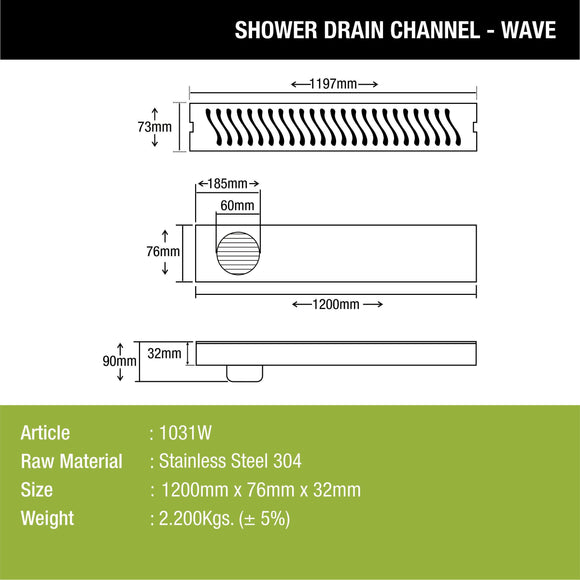 Wave Shower Drain Channel (48 x 3 Inches) - LIPKA - Lipka Home