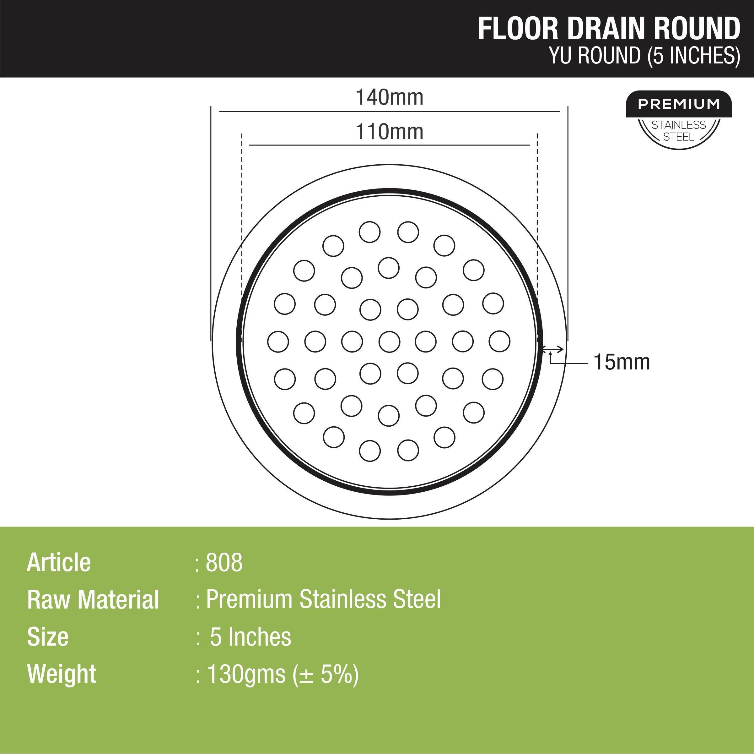 YU Round Floor Drain (5 inches) features