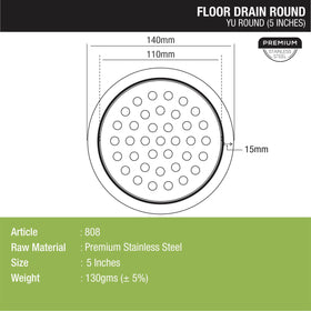 YU Round Floor Drain (5 inches) - LIPKA - Lipka Home