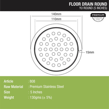 YU Round Floor Drain (5 inches) - LIPKA - Lipka Home