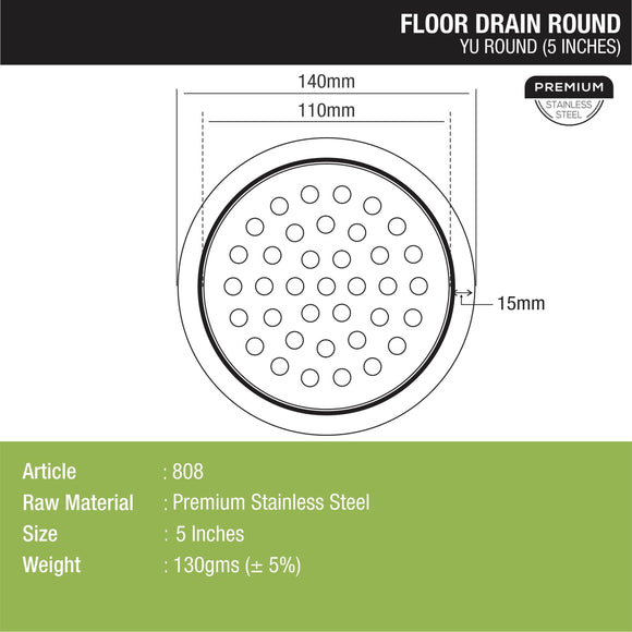 YU Round Floor Drain (5 inches) - LIPKA - Lipka Home