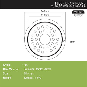 YU Round Floor Drain with Hole (5 inches) - LIPKA - Lipka Home