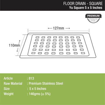 YU Square Floor Drain (5 x 5 Inches) - LIPKA - Lipka Home
