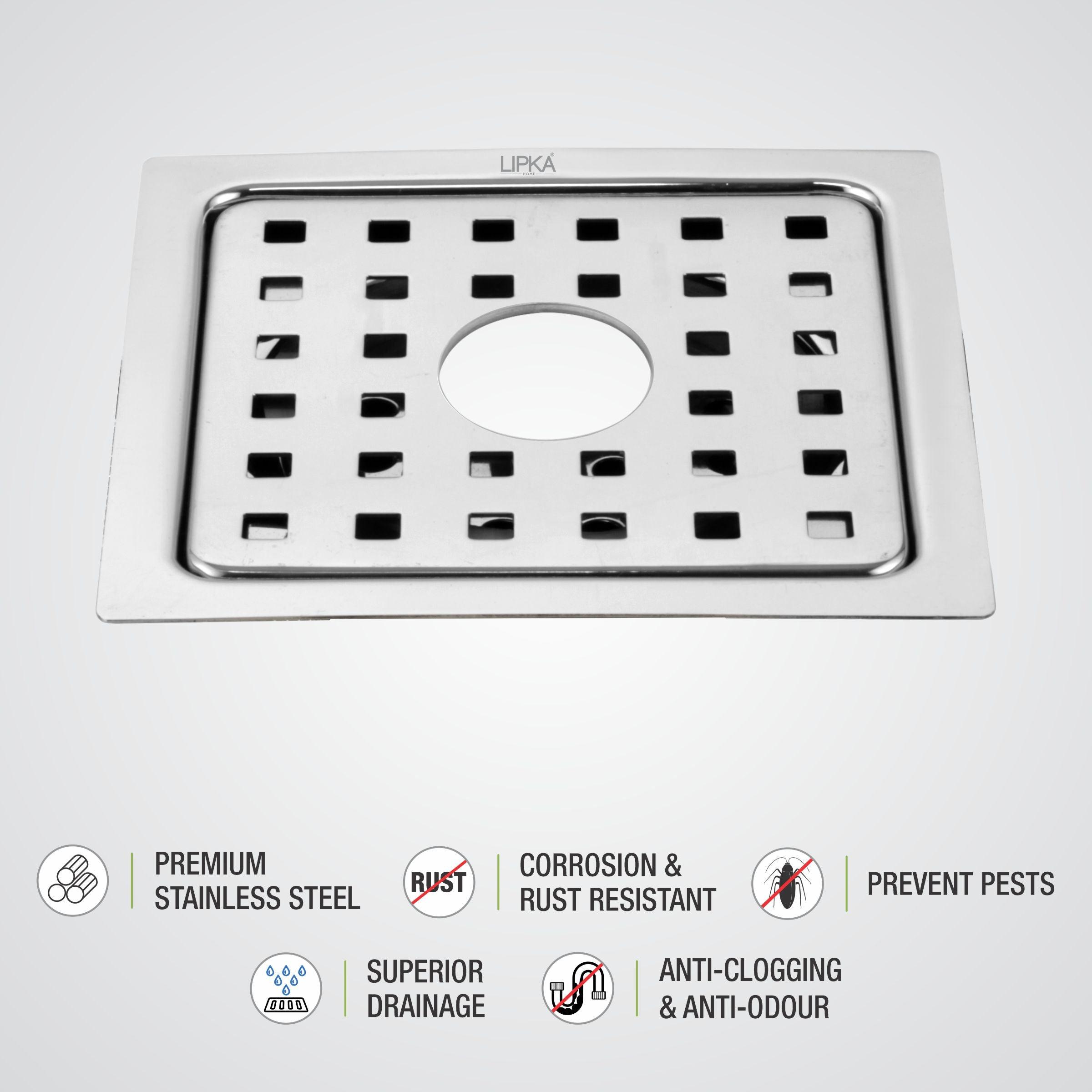 YU Square Floor Drain (5 x 5 Inches) with Hole features