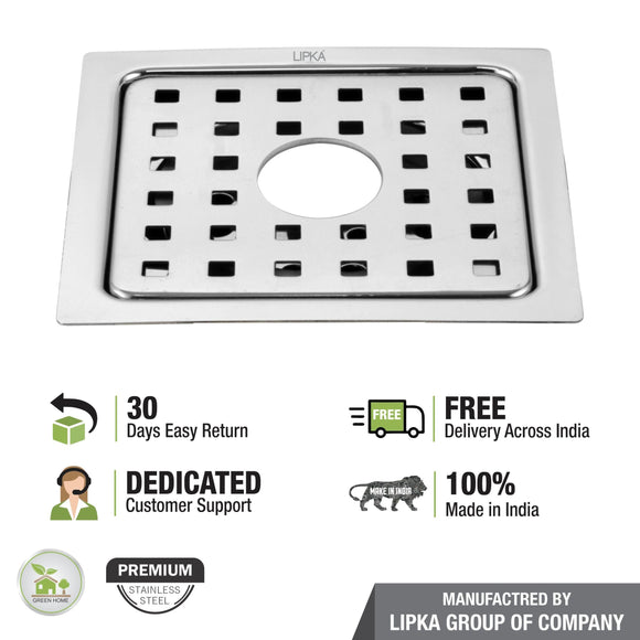 YU Square Floor Drain (5 x 5 Inches) with Hole - LIPKA - Lipka Home