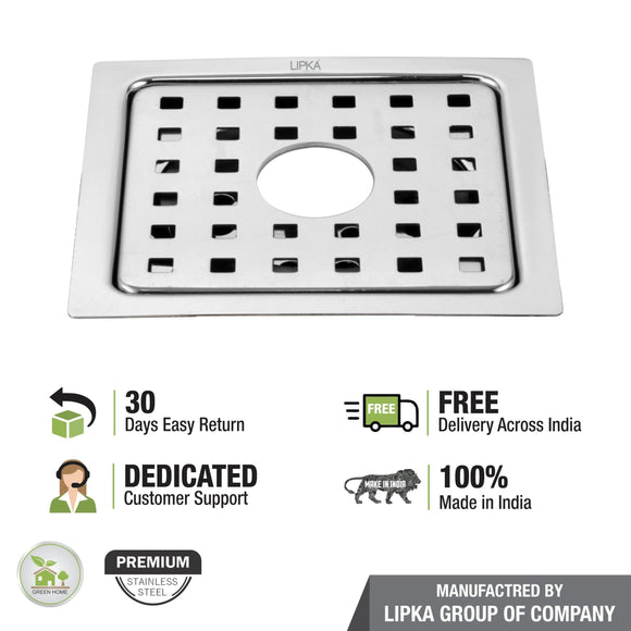 YU Square Floor Drain (6 x 6 Inches) with Hole - LIPKA - Lipka Home