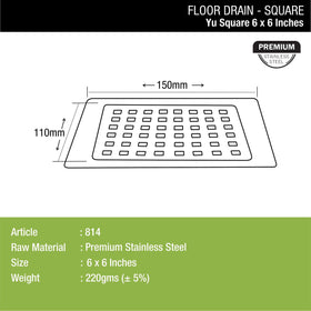 YU Square Floor Drain (6 x 6 Inches) - LIPKA - Lipka Home