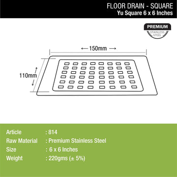 YU Square Floor Drain (6 x 6 Inches) - LIPKA - Lipka Home