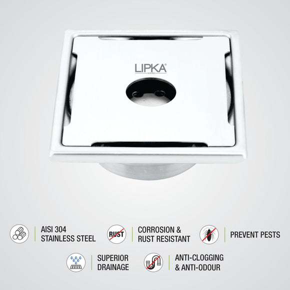 Yellow Exclusive Square Floor Drain (6 x 6 Inches) with Hole and Cockroach Trap - LIPKA - Lipka Home