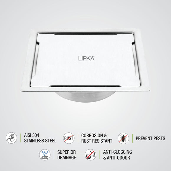Yellow Exclusive Square Flat Cut Floor Drain (6 x 6 Inches) with Cockroach Trap - LIPKA - Lipka Home