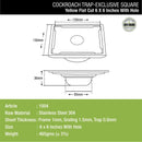 Yellow Exclusive Square Flat Cut Floor Drain (6 x 6 Inches) with Hole and Cockroach Trap - LIPKA - Lipka Home