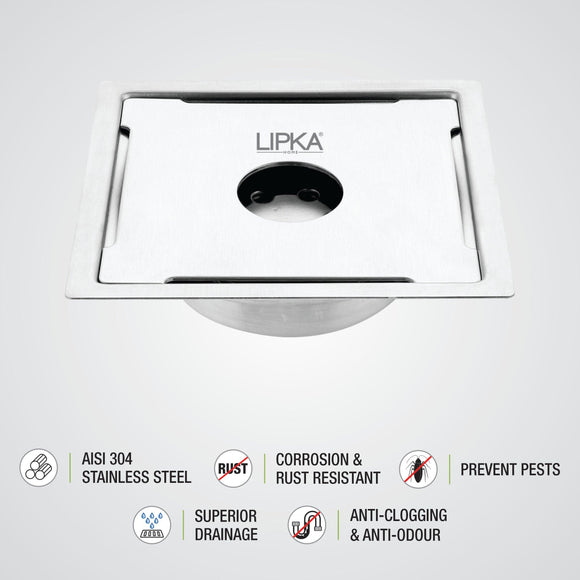 Yellow Exclusive Square Flat Cut Floor Drain (6 x 6 Inches) with Hole and Cockroach Trap - LIPKA - Lipka Home